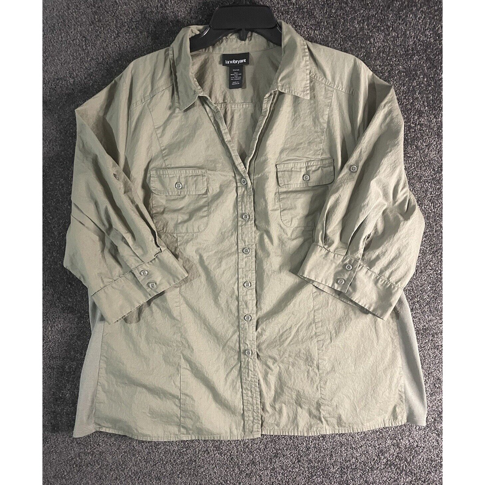 Lane Bryant Button Down Shirt Top Blouse Size 22/24 Womens Green